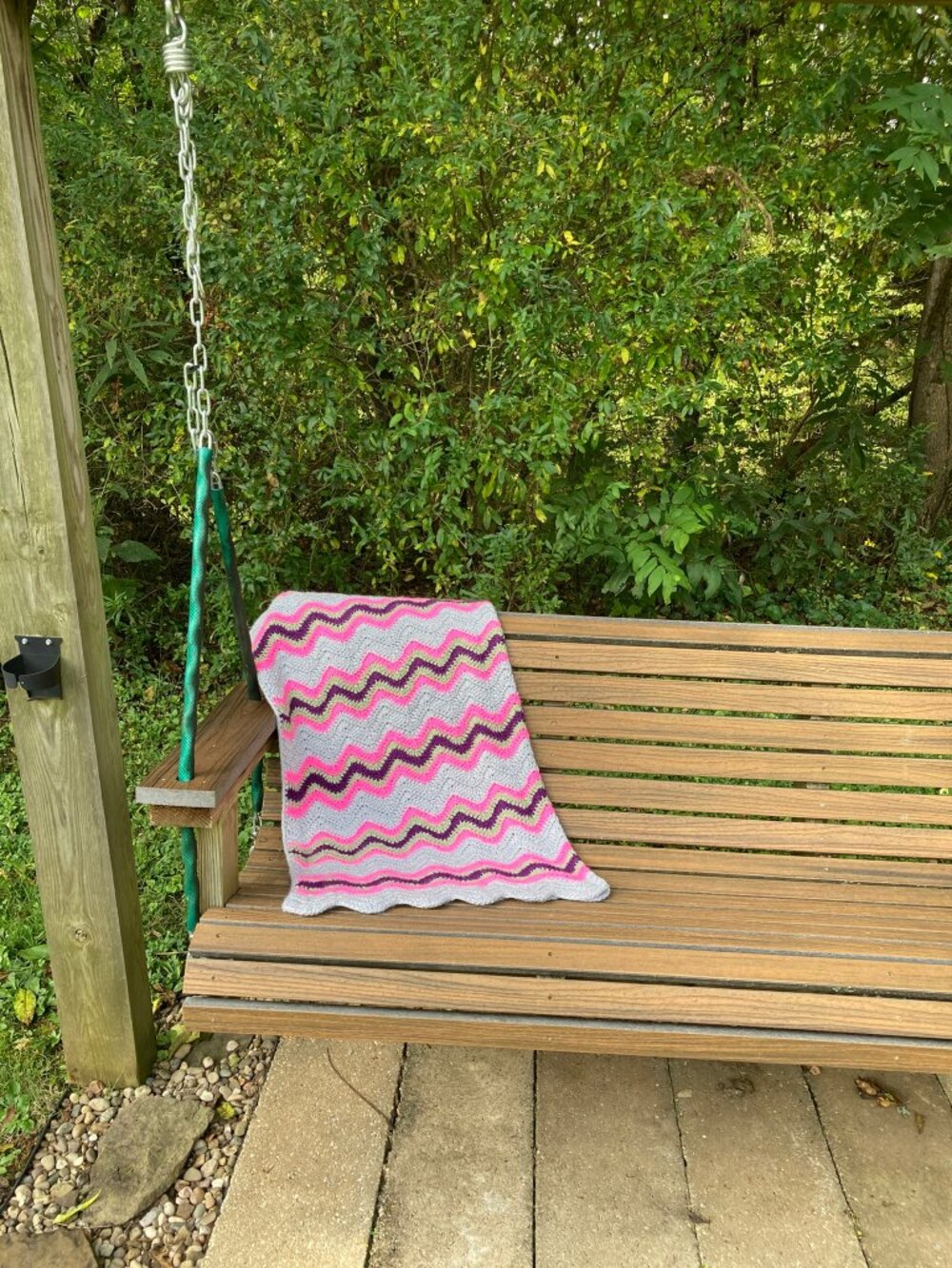Handmade Crochet Chevron Baby Blanket Stroller Lap Throw Grey Pink Purple - Picture 4 of 6
